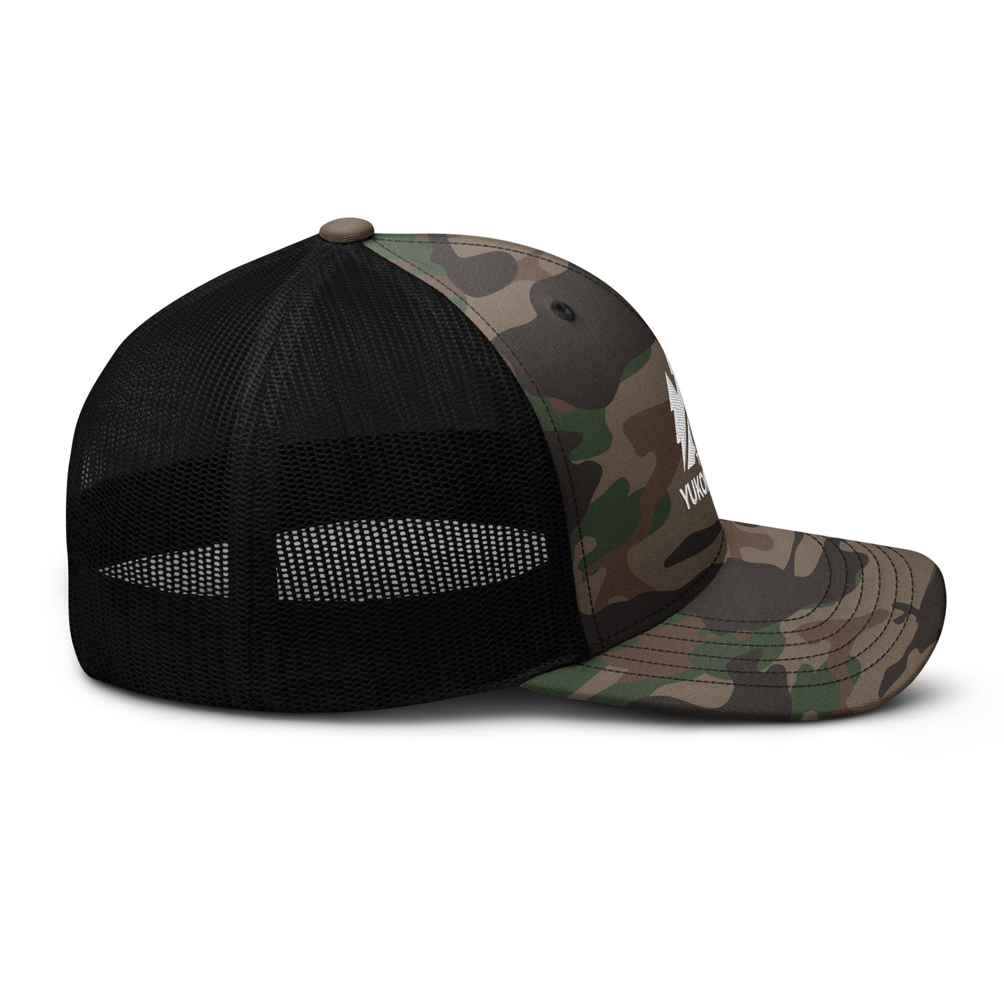 The Yukon Boys Camo Trucker Cap in Camo Black, right side view