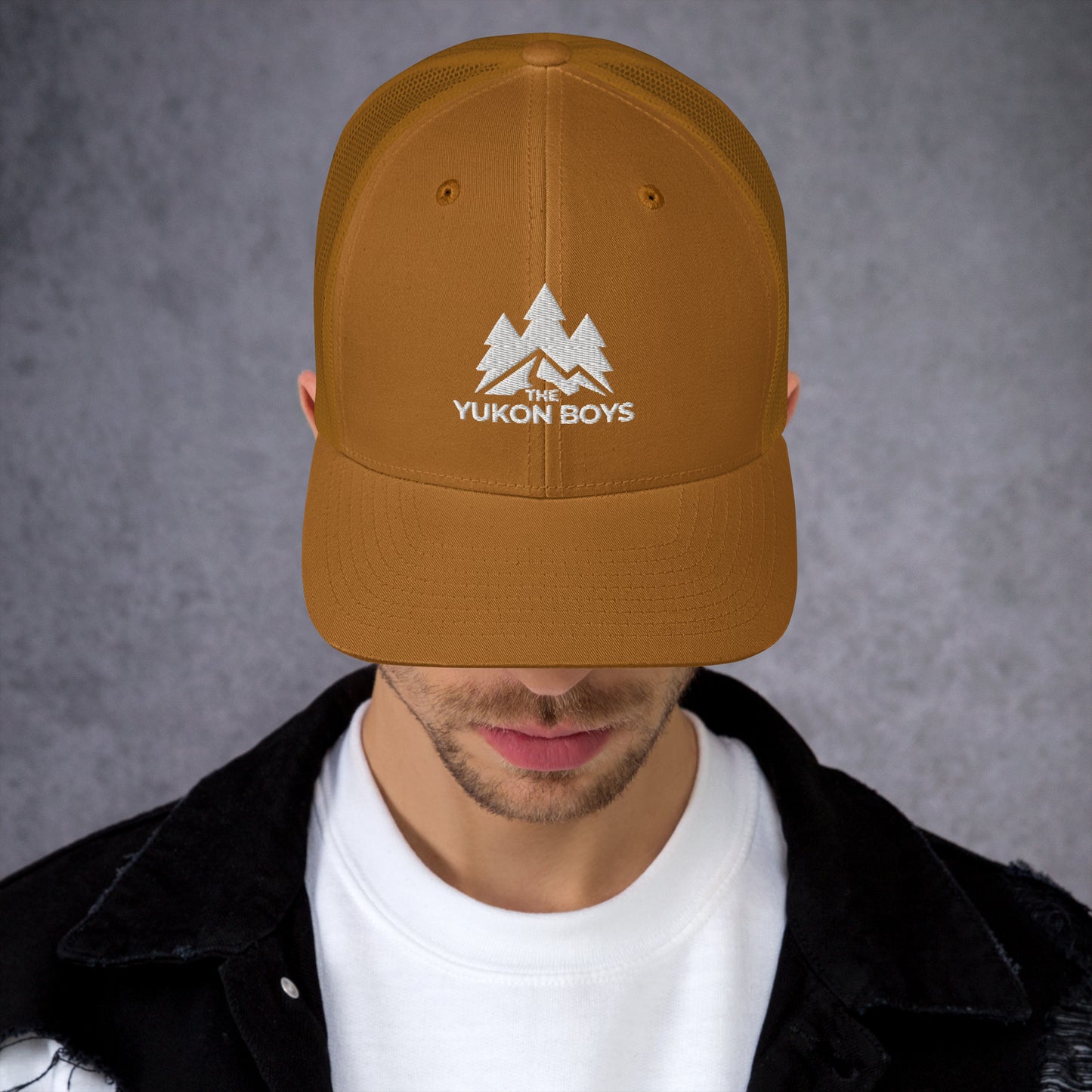 The Yukon Boys Trucker Cap in Caramel, front view