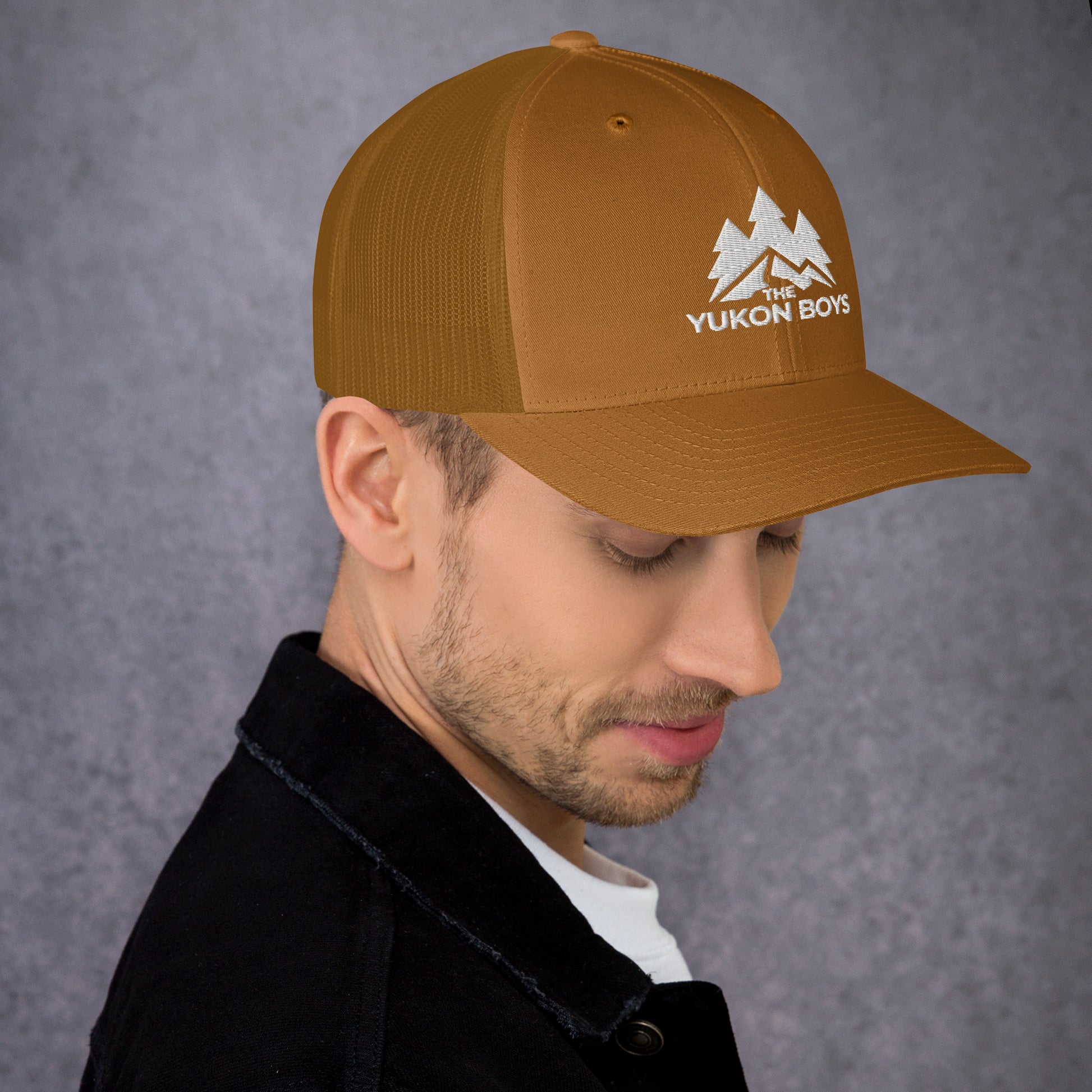 The Yukon Boys Trucker Cap in Caramel, right side view