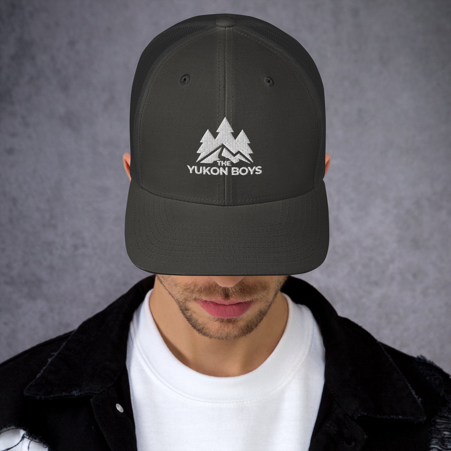 The Yukon Boys Trucker Cap in Charcoal, front view