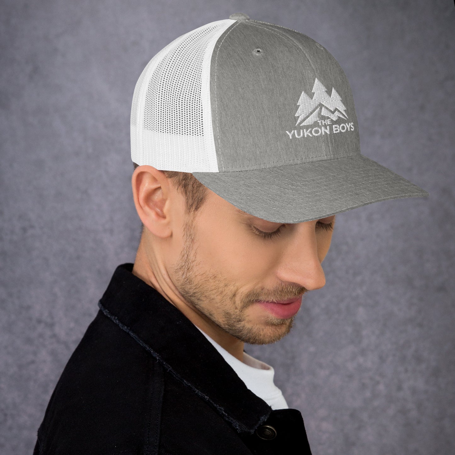 The Yukon Boys Trucker Cap in Heather Grey White, right side view