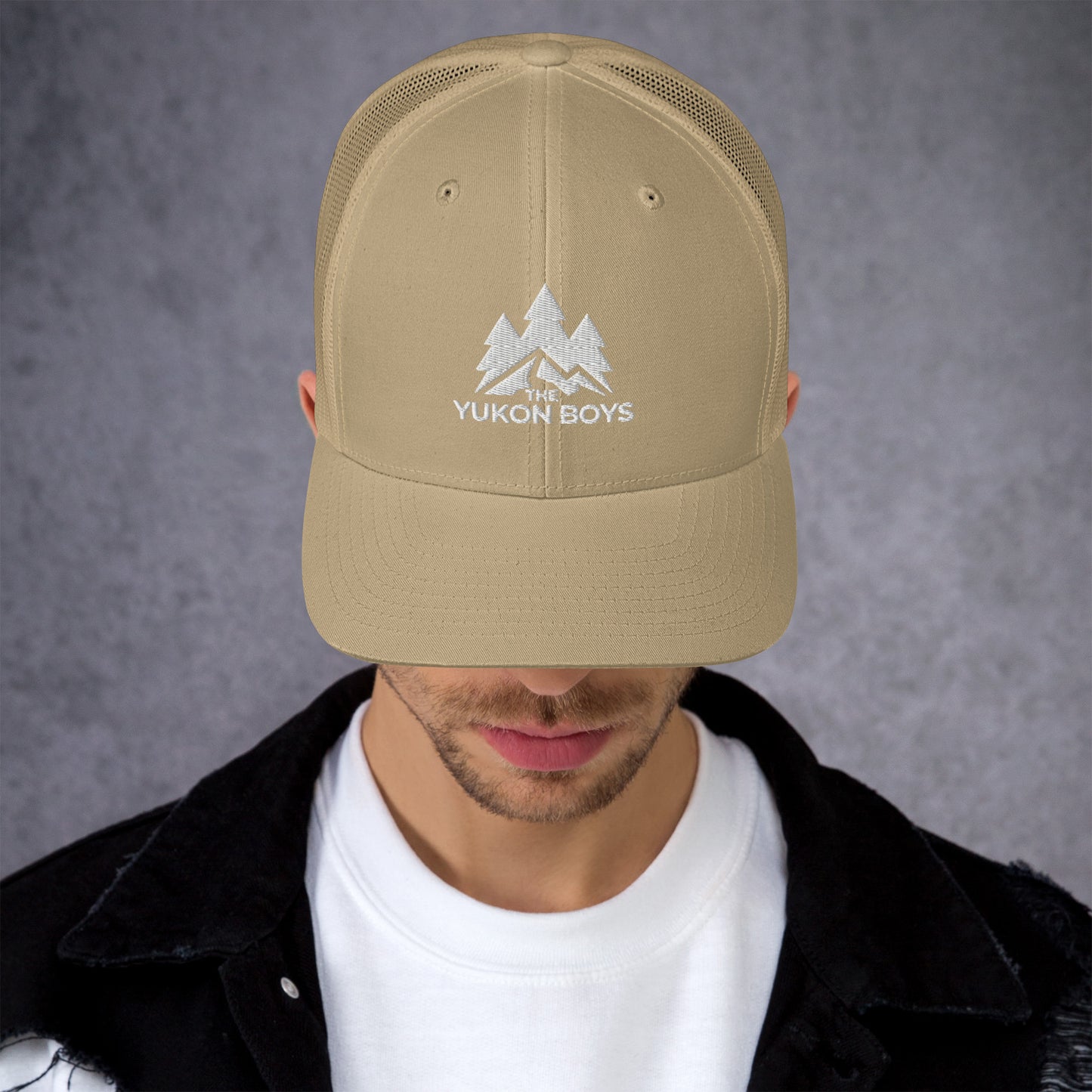 The Yukon Boys Trucker Cap in Khaki, front view