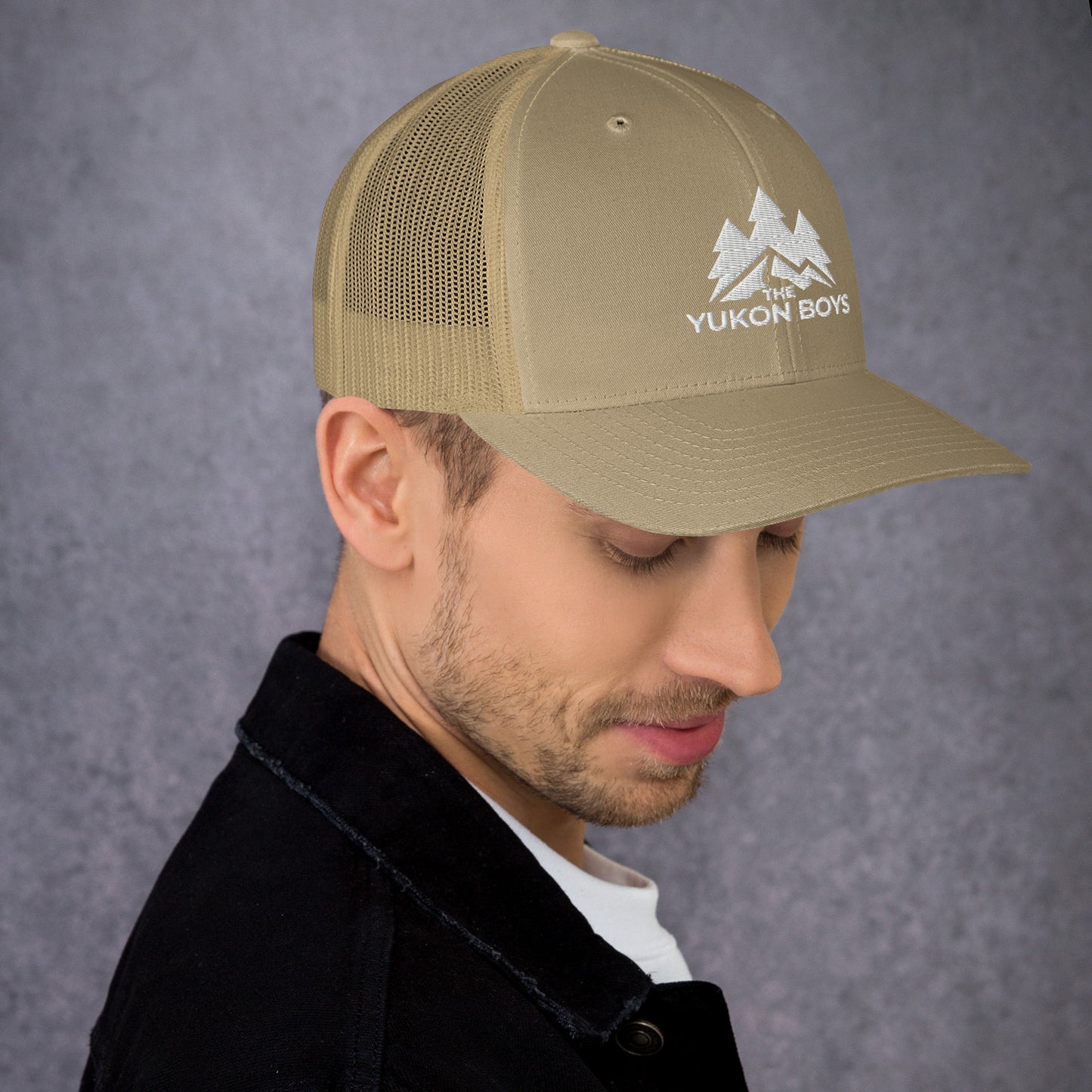 The Yukon Boys Trucker Cap in Khaki, right side view