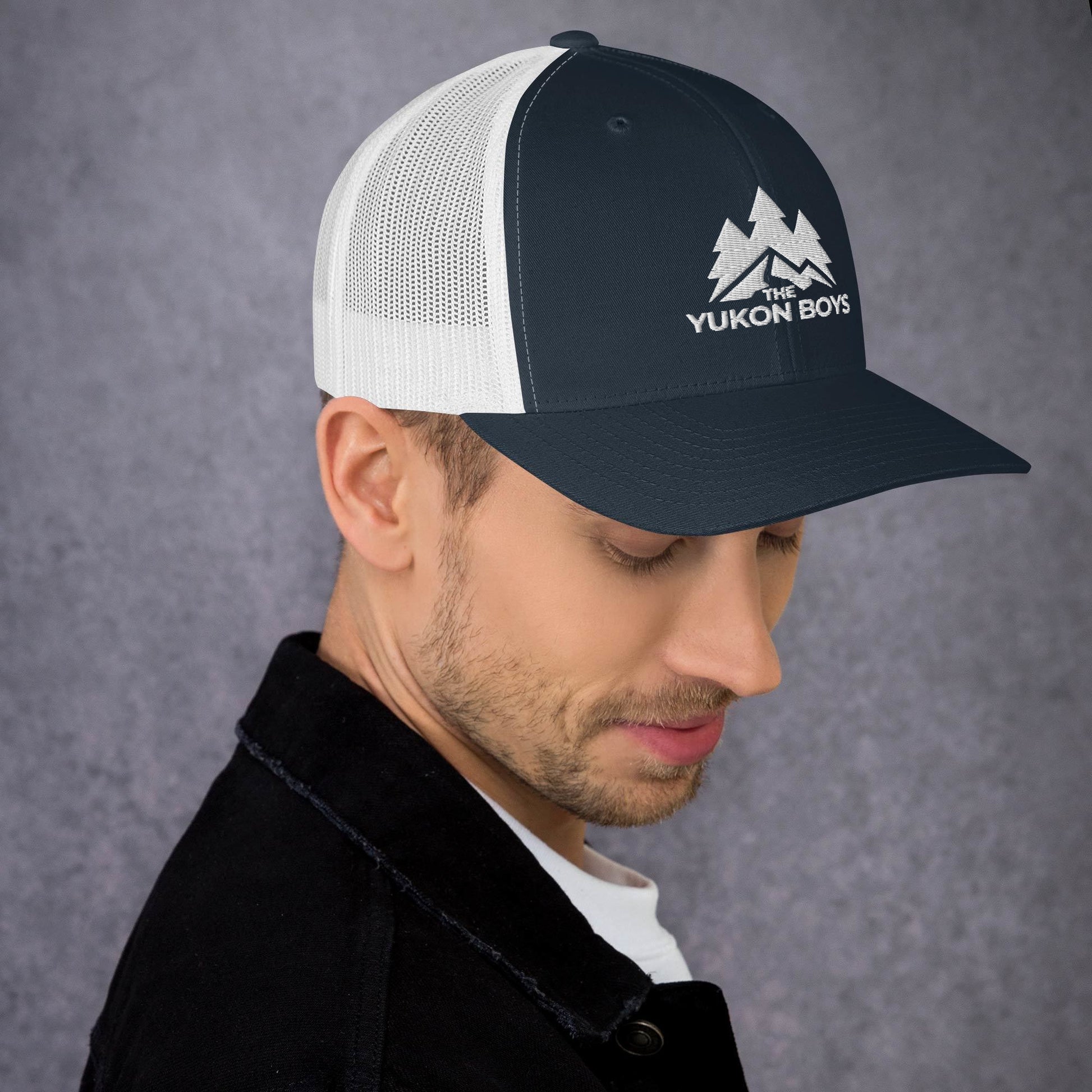 The Yukon Boys Trucker Cap in Navy White, right side view