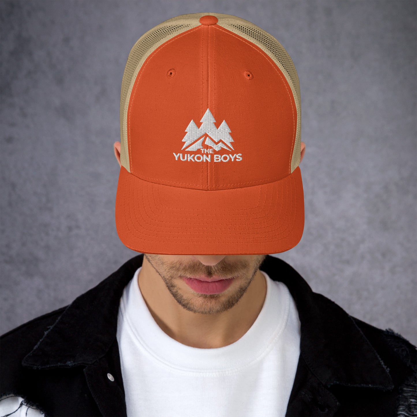 The Yukon Boys Trucker Cap in Rustic Orange Khaki, front view