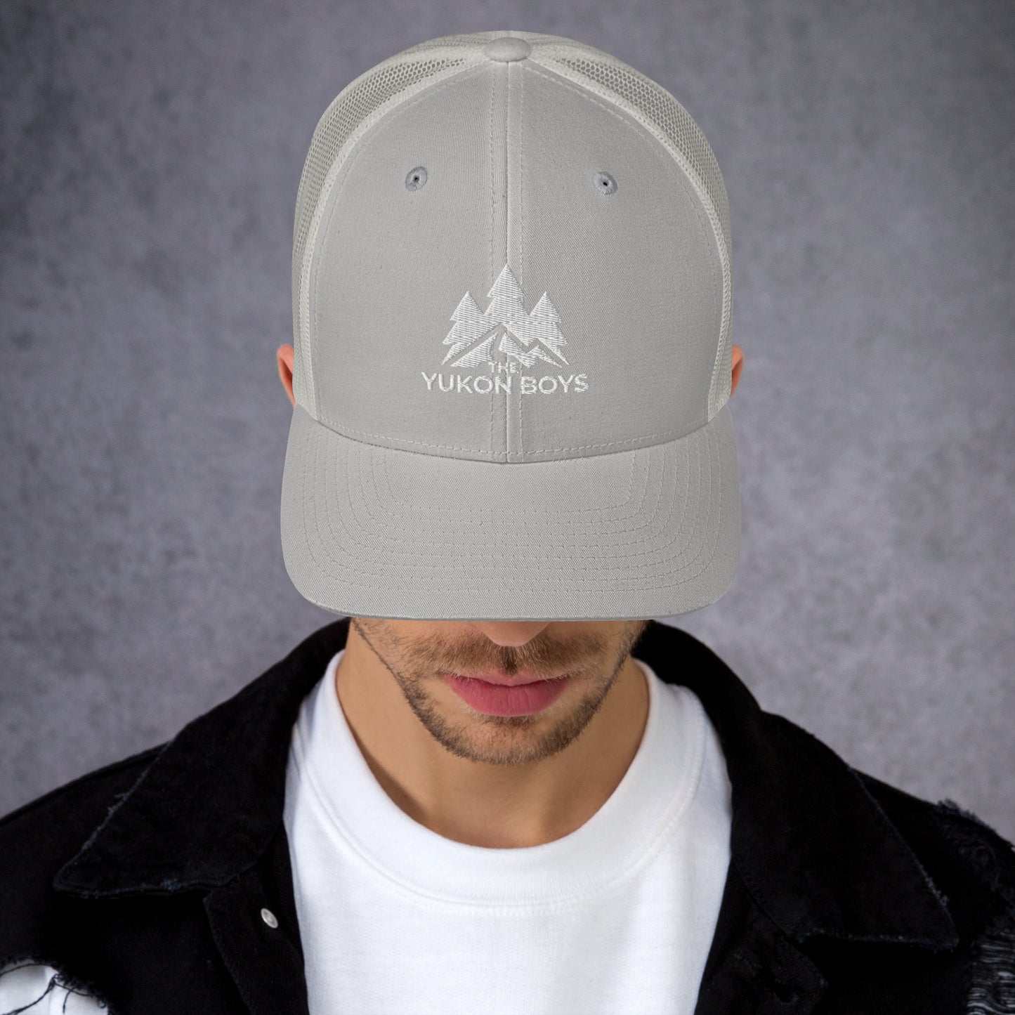 The Yukon Boys Trucker Cap in Silver, front view