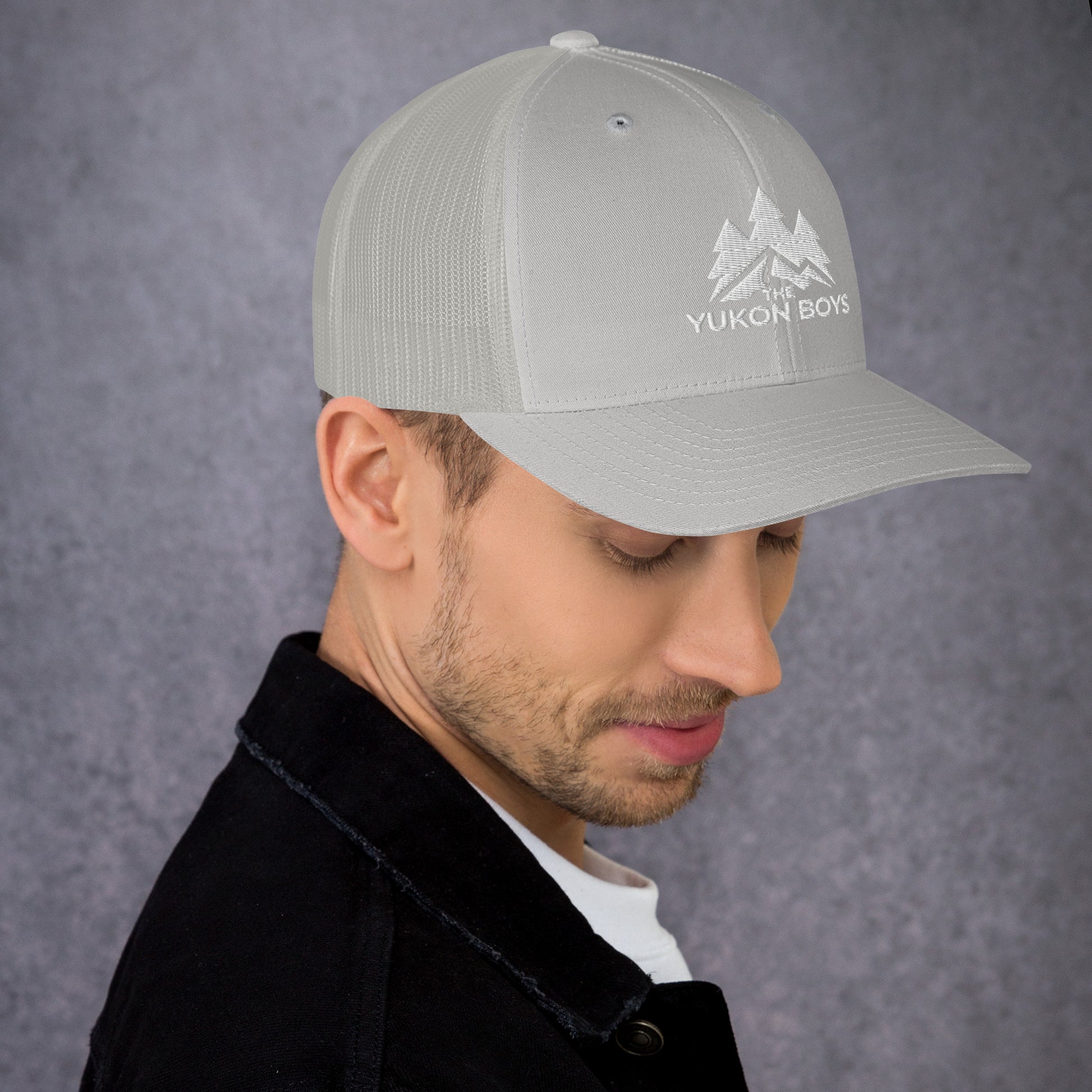 The Yukon Boys Trucker Cap in Silver, right side view