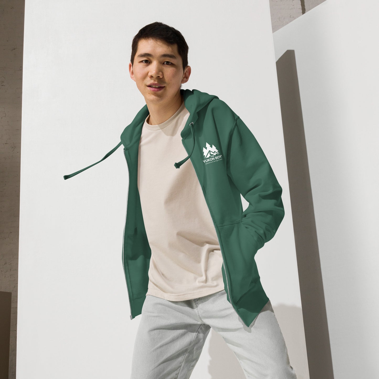 Alpine Green Yukon Boys Zip Hoodie, left front view