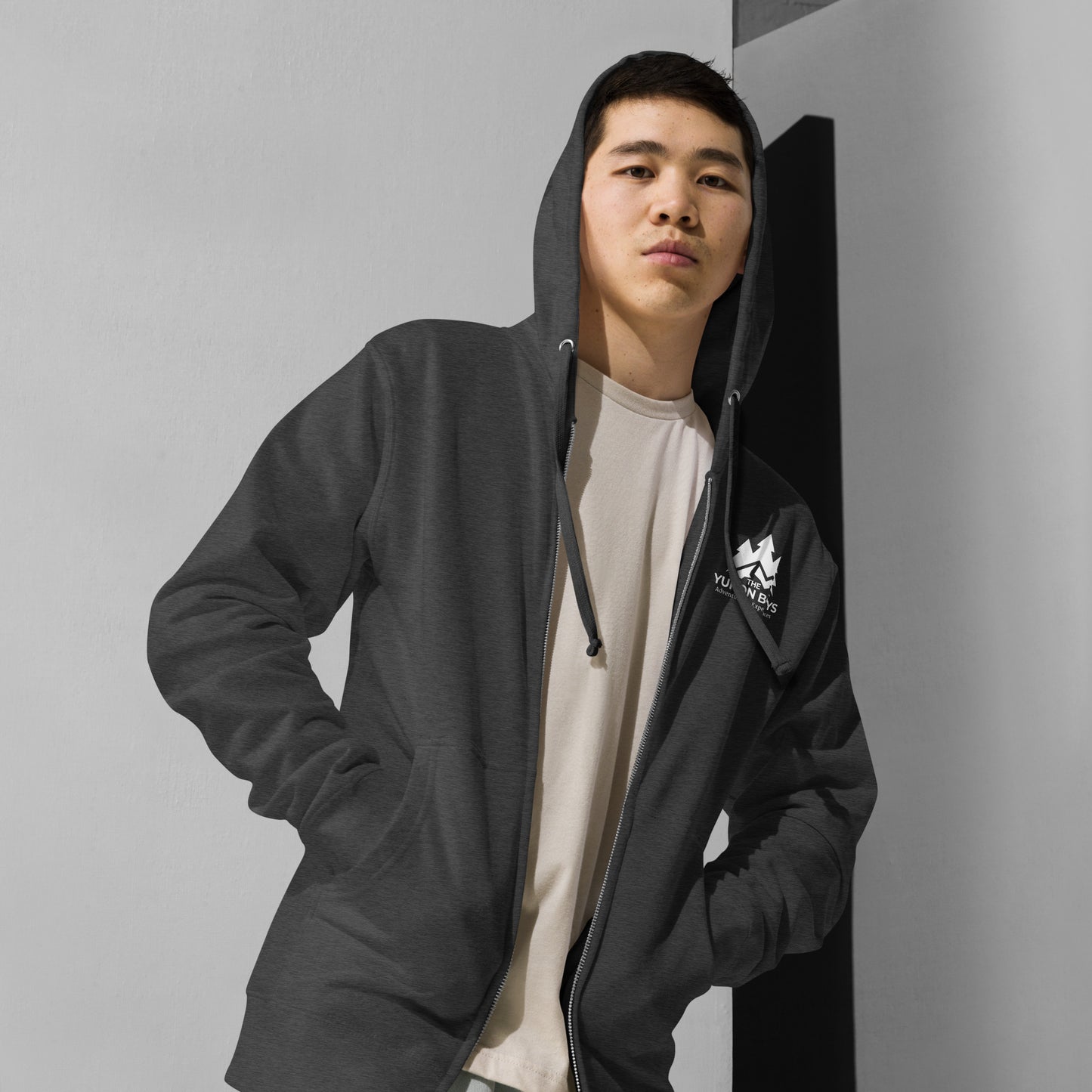 Charcoal Heather Yukon Boys Zip Hoodie, front view