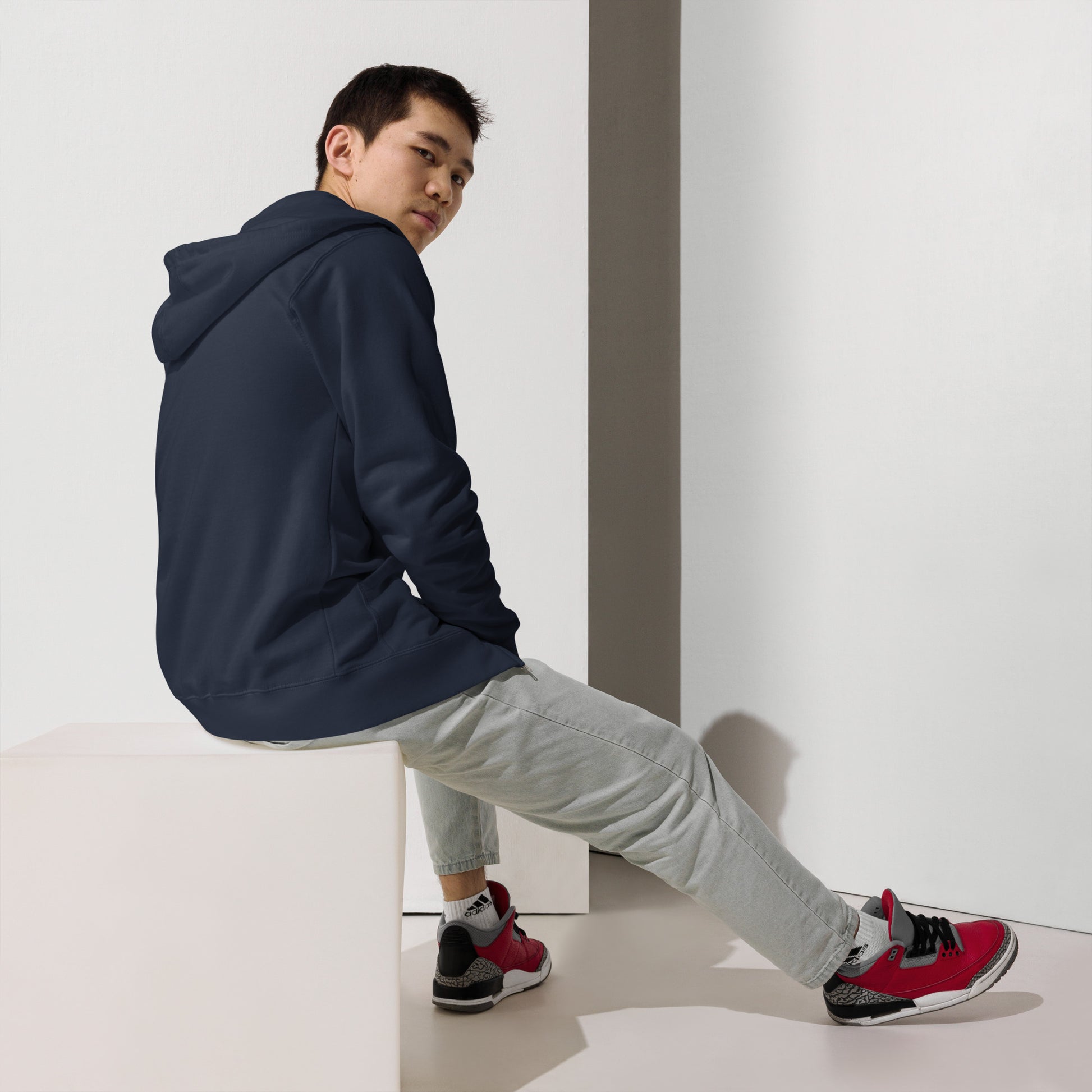 Classic Navy Yukon Boys Zip Hoodie, back view