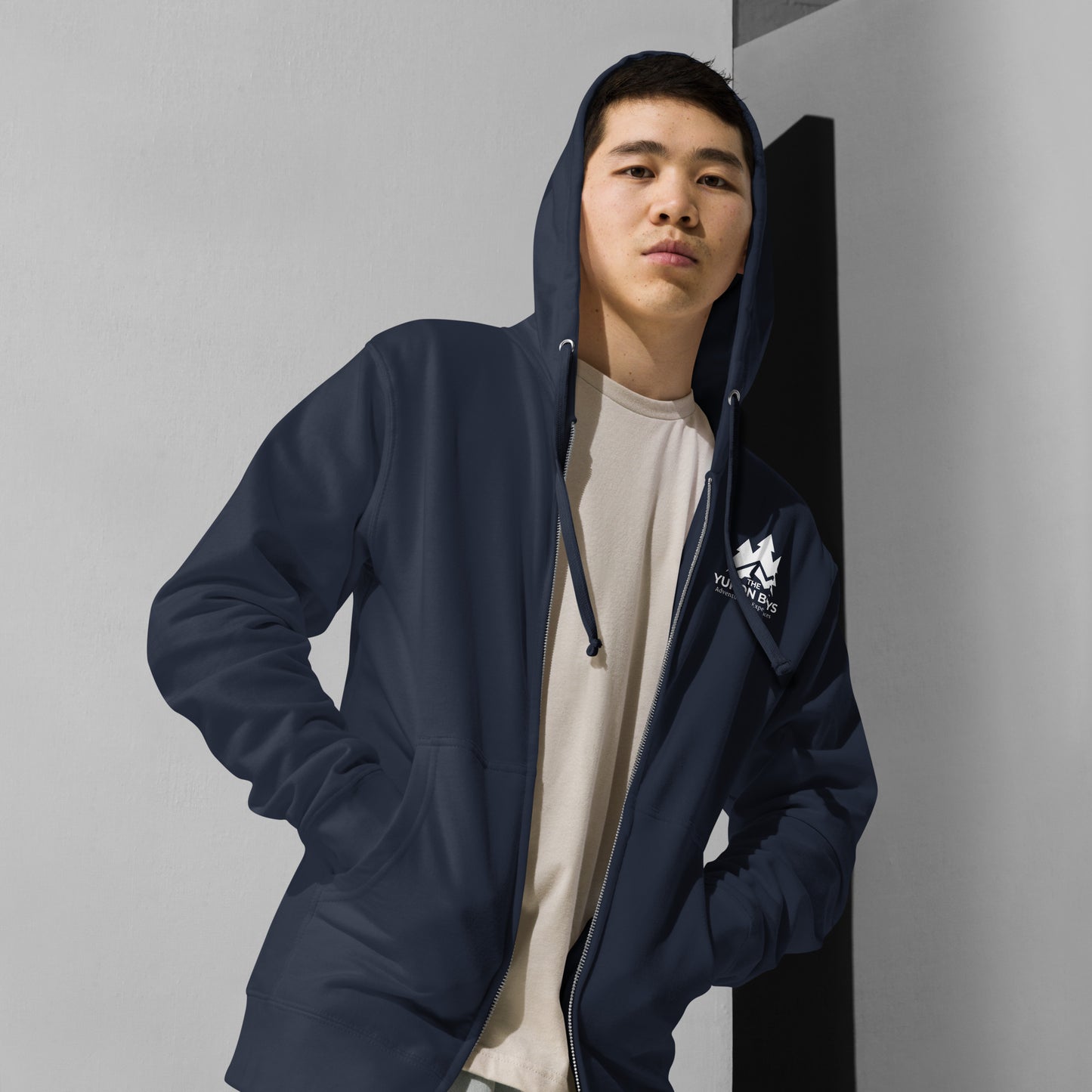 Classic Navy Yukon Boys Zip Hoodie, front view