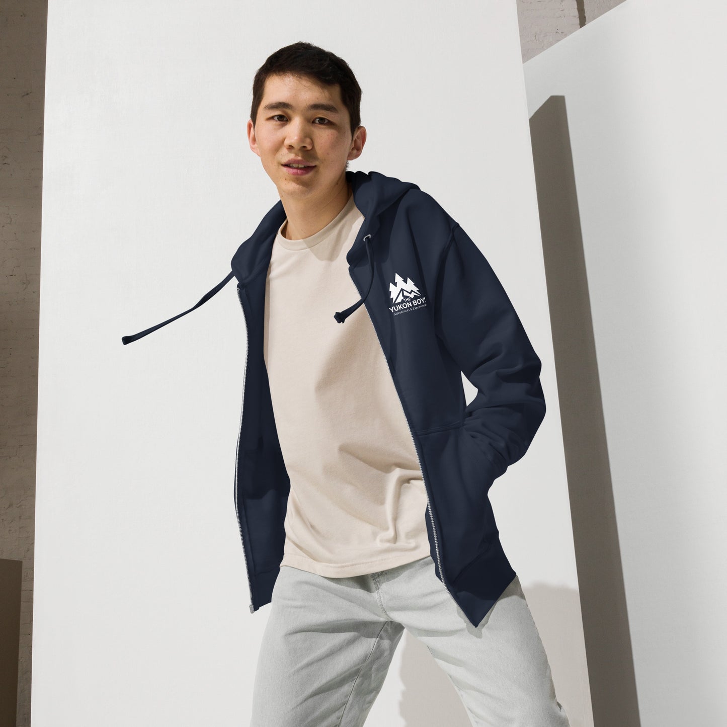 Classic Navy Yukon Boys Zip Hoodie, left front view