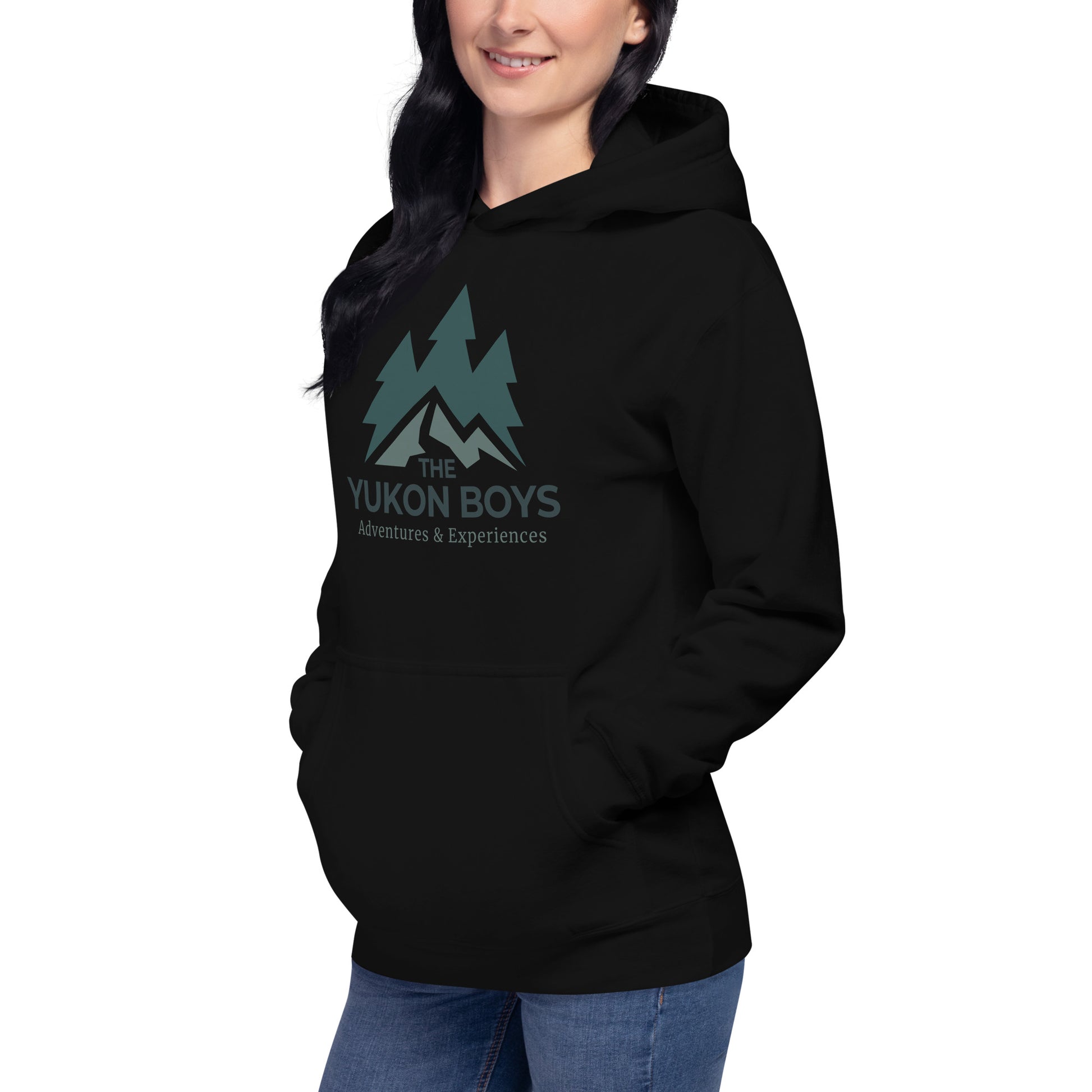 The Yukon Boys Hoodie in Black, left front view 2