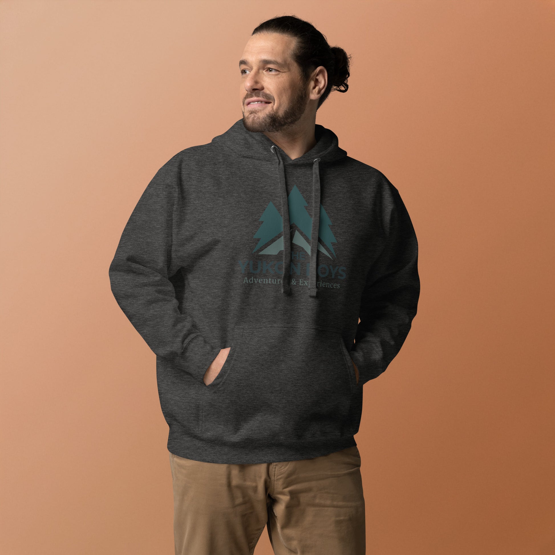 The Yukon Boys Hoodie in Charcoal Heather, front view 2