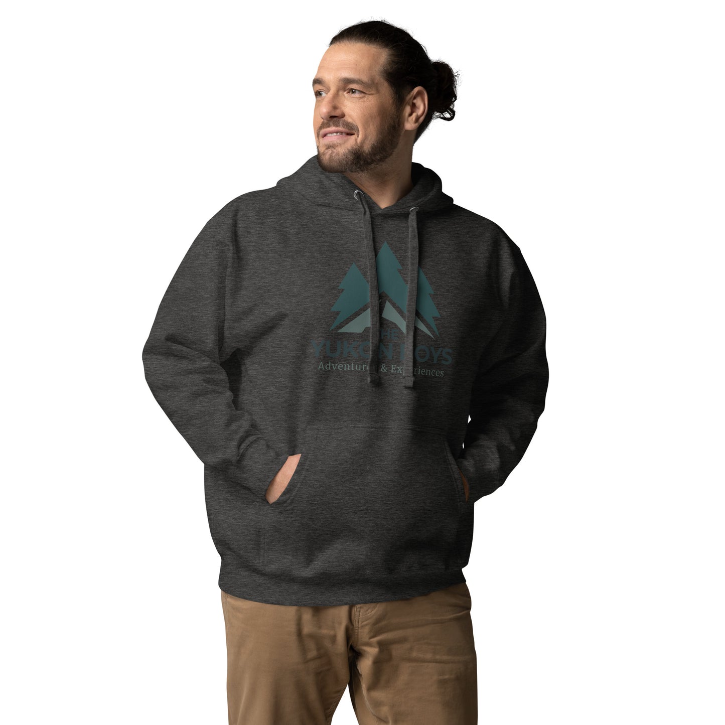 The Yukon Boys Hoodie in Charcoal Heather, front view