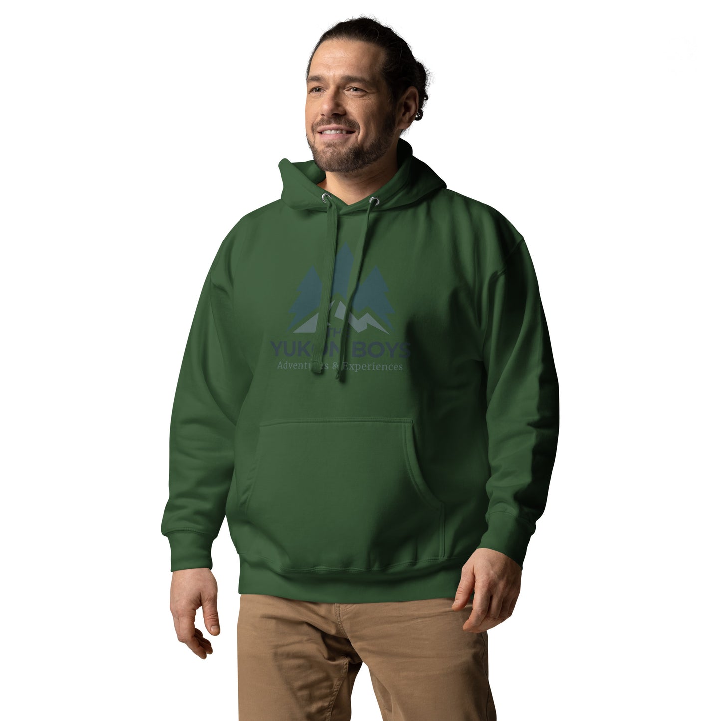 The Yukon Boys Hoodie in Forest Green, left front view