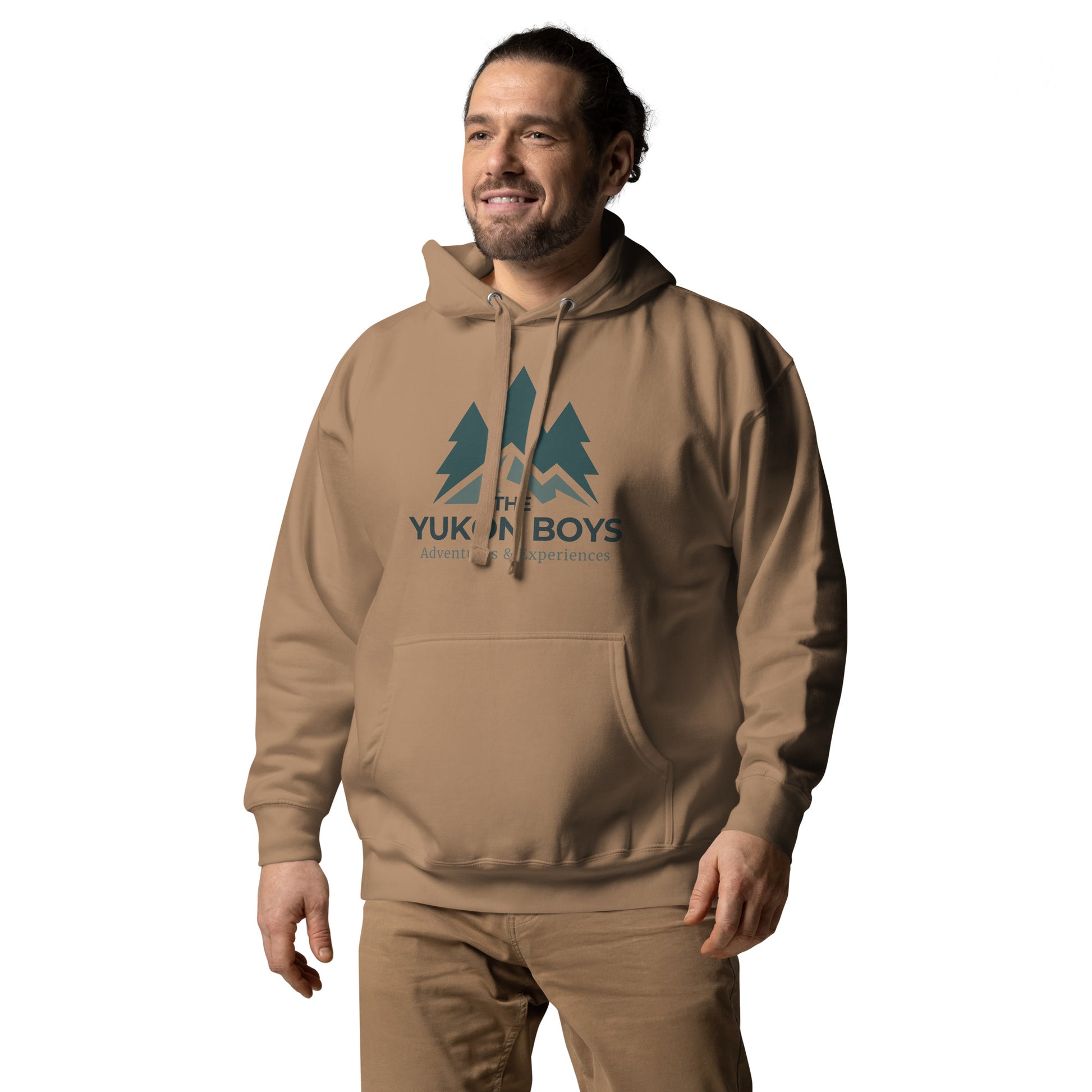 The Yukon Boys Hoodie in Latte, left front view