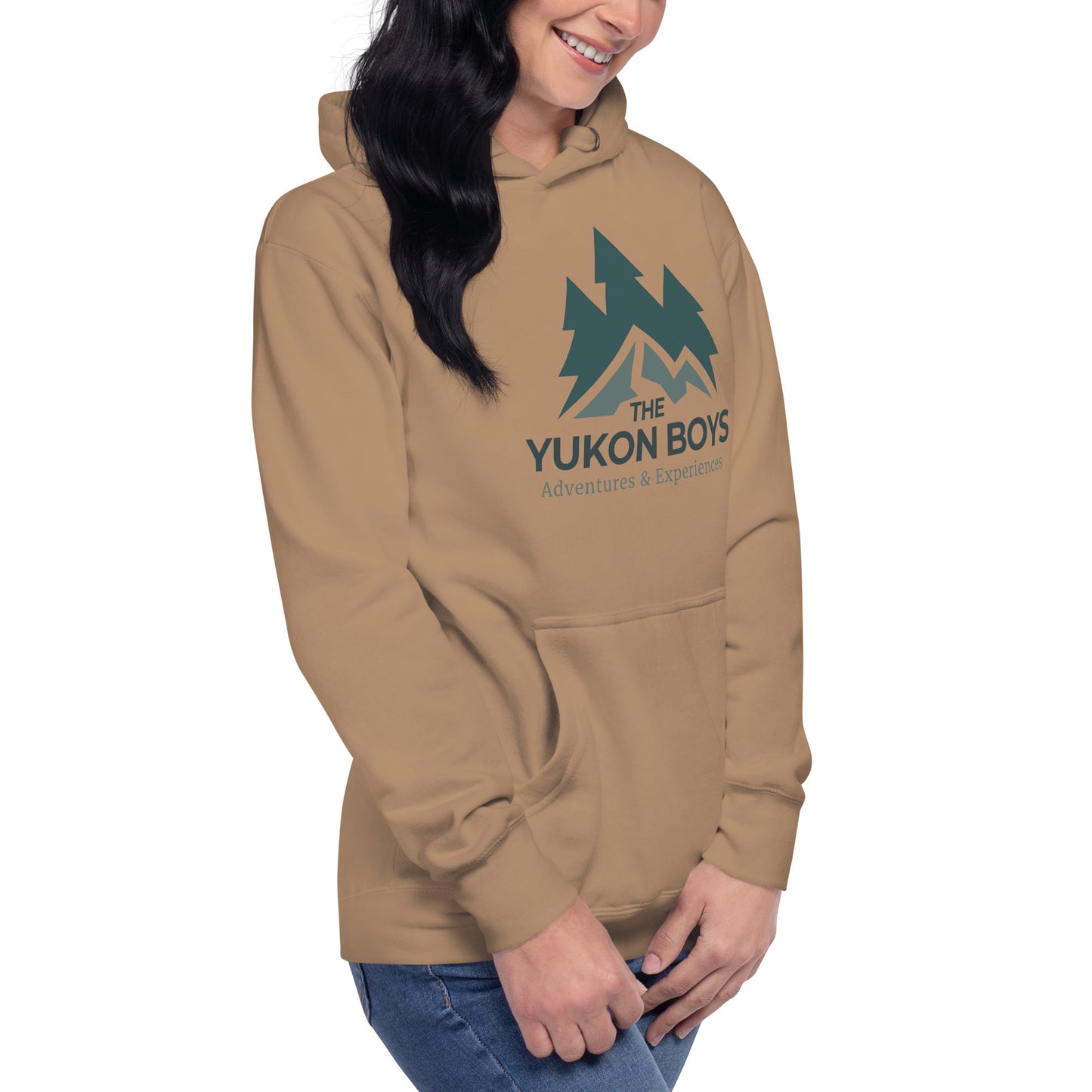 The Yukon Boys Hoodie in Latte, right front view