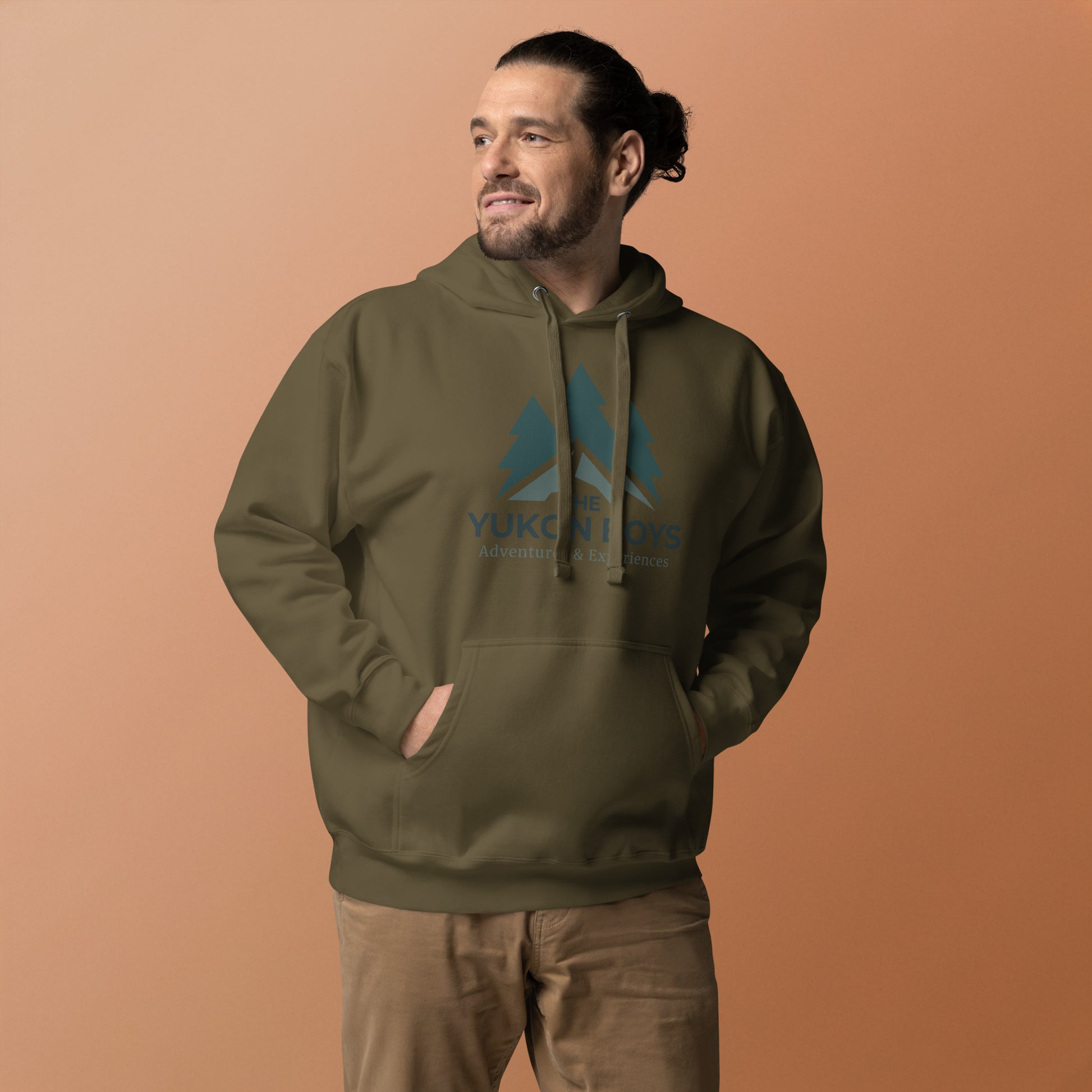 The Yukon Boys Hoodie in Military Green, front view 2