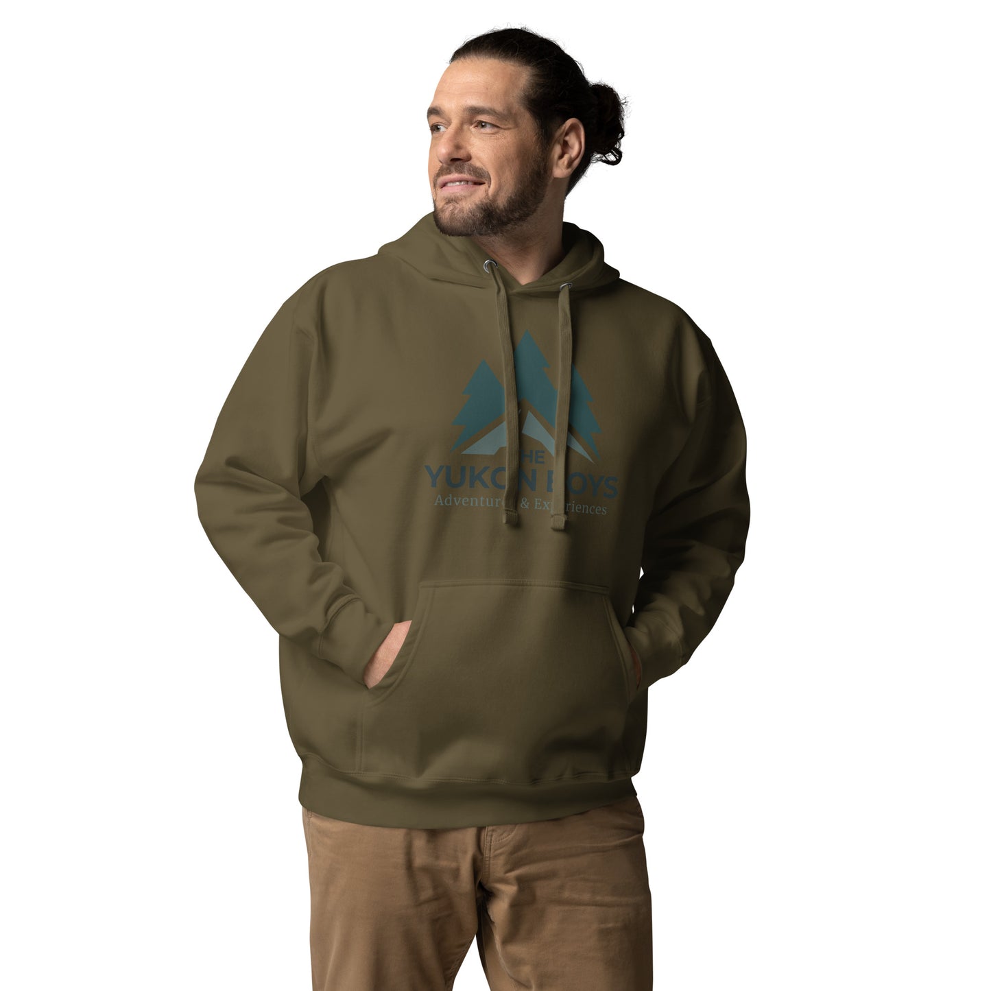 The Yukon Boys Hoodie in Military Green, front view