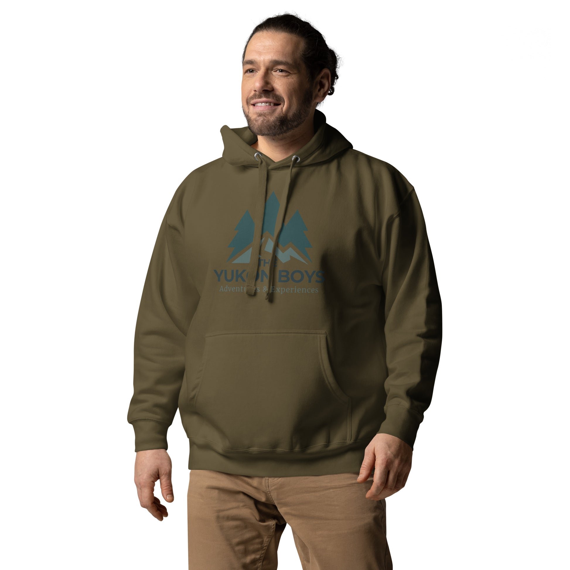 The Yukon Boys Hoodie in Military Green, left front view